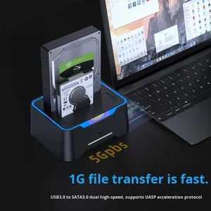 USB-ساتا مزدوج خليج تأثير RGB البلاستيك محرك الأقراص الصلبة الضميمة حاليا استنساخ HDD محطة Docking - Product Image 4