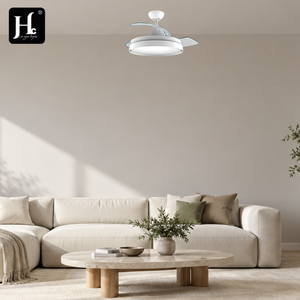 Ventilateur de plafond moderne à pales invisibles avec anneau LED en PC, télécommande, moteur DC silencieux et variateur d'intensité pour salon - Product Image 1