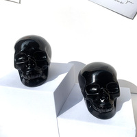 Crânes en obsidienne noire naturelle sculptés à la main, crânes en cristal, artisanat de guérison pour la décoration de la maison, décoration d'Halloween, collection de minéraux, cadeau