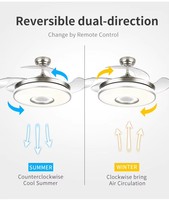 Ventilateurs de plafond rétractables LED modernes avec haut-parleur, lecteur de musique, lustre, 3 couleurs, pales invisibles, télécommande pour usage intérieur