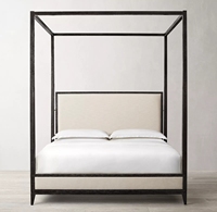 Lit à baldaquin de luxe en tissu et bois de chêne pour salon