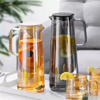 Réservoir à eau moderne en verre borosilicate ambré de 1350 ml, bouteille d'eau froide résistante à la chaleur, avec poignée de théière et de bouilloire
