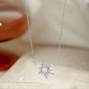Dylam New Arrival Elegant Women Sterling Silver Diamond Gemstone 5A Zirconia Sun Synthetic <b>Opal</b> Pendant <b>Necklace</b> - Product Image 6