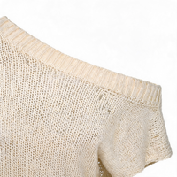 Pull tricoté pour femme, coupe ample, léger, décontracté, d'été, style Y2K, à épaules dénudées, col asymétrique, manches courtes, top asymétrique tombant