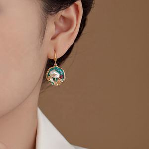 Pendientes de Estilo Pintura al Óleo Medieval para Mujer, Diseño Retro de Alta Gama, con Efecto de Goteo de Aceite, Lujo y Temperamento - Product Image 6