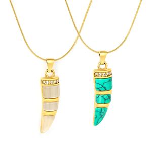 Collar de Moda con Colgante de Acero Inoxidable Chapado en Oro de 18K, con Turquesa en Forma de Arco, Perla y Circonita, Diseño de Cruz - Product Image 2