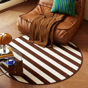 Tapis rond rayé en velours cristal, 60 pouces de diamètre, absorbant, facile à nettoyer, tapis décoratif pour la maison - Product Image 5