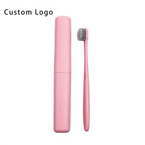 Eco Friendly Custom Logo Wheat Straw Toothbrush with Charcoal Bristles Handmade Portable Case for Travel - Product Image 2