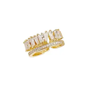 Lotos jewelry anel, 14k ouro zircônia branco camada dupla diamante micro pave anel