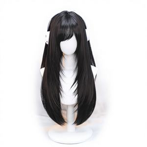 Perruque ND Brand marron clair Lolita sans dentelle, frange oblique 'Nanyuan', couvre-tête complet, <span class=keywords><strong>cheveux</strong></span> longs et raides naturels, perruque de cosplay 130% - Product Image 1