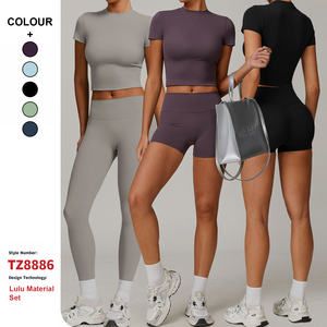 Custom High Quality 5 Piece Fitness Clothing Sportswear Gym Leggings Activewear Sports Shorts Bra Women Workout Yoga Wear Sets