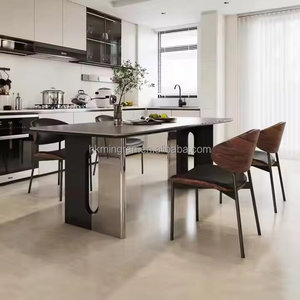 Luxury Modern Dining Table Set Sintered Stone Top Stainless Steel T-<b>shaped</b> Color-<b>blocked</b> Legs Home Furniture 6 Seater - Product Image 4