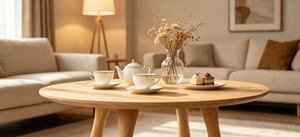 โต๊ะกาแฟไม้เนื้อแข็งทันสมัย เฟอร์นิเจอร์ห้องนั่งเล่นสไตล์มินิมอล ดีไซน์ทรงกลม ผิวสัมผัสธรรมชาติ ของตกแต่งบ้าน - Product Image 2