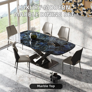 Luxury Modern 6-Seater <b>Dining</b> <b>Table</b> Set Stainless Carbon Steel Adjustable Marble Top Entry Home Office Hotel Apartment Warehouse - Product Image 2
