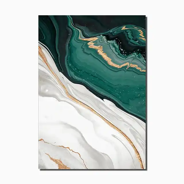 Modern Abstract Dark Green Gold Foil Line Marble Canvas Art Painting Print Wall Poster Home Decor