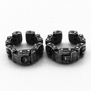 yunnique Cuff <b>Earrings</b> Motorcycle Chain Spring Clip Black Titanium Steel Unisex Retro Geometric Design For Couples Gift - Product Image 5