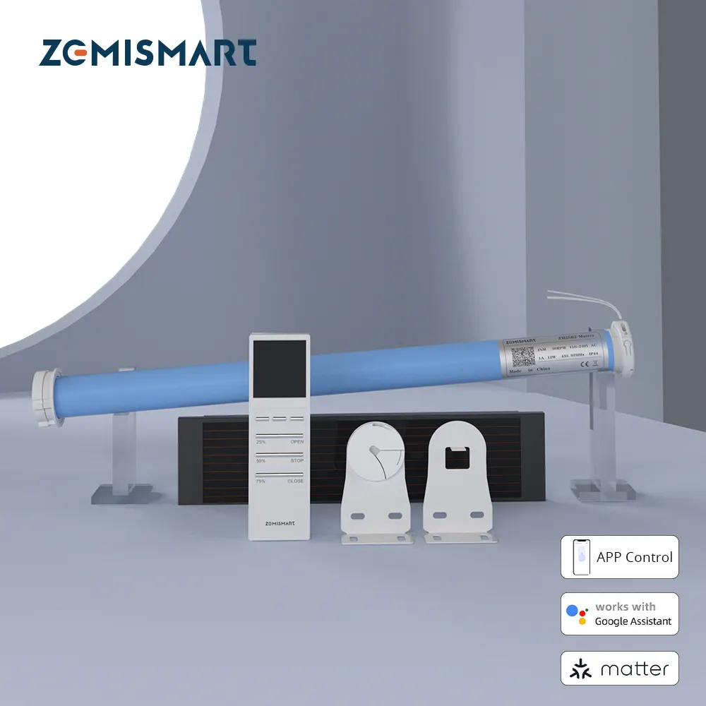 Zemismart Thread Matter Motor tubular persianas enrollables obturador automático Matter Motor de cortina con panel solar Alexa Google Home