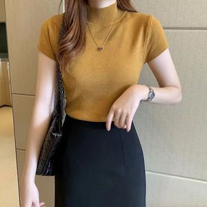 Women's New Arrival Half-High Neck Lightweight Short-Sleeve Knit <b>Sweater</b> Slim-Fit Top T-Shirt Fashion - Product Image 4
