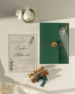 Enveloppe à moitié pliée personnalisée en forme d'arche ou de rectangle de luxe feuille d'or carte d'invitation de mariage en acrylique d'Europe - Product Image 3