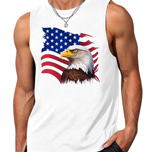 Camiseta sin mangas de punto con símbolo americano para hombre, transpirable, 100% algodón, informal, elegante, sin mangas, ecológica, de secado rápido, destacando la bandera de EE. UU. - Product Image 5