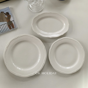 White Ceramic Oval Plate <b>Set</b> Floating Rim Design For Dessert <b>Breakfast</b> Party Use - Product Image 1