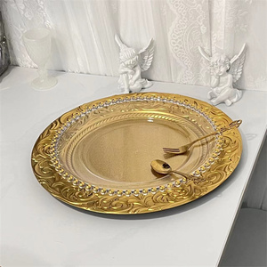 Set d'assiettes de présentation en or de 13 pouces Assiettes de service élégantes et réutilisables Assiettes décoratives en plastique pour table, mariage et événements - Product Image 5