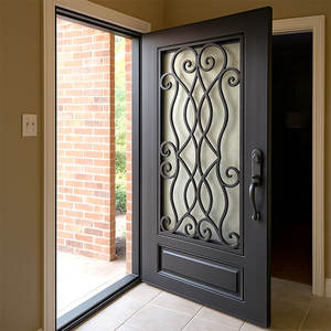 Porta d'<span class=keywords><strong>Ingresso</strong></span> in Metallo dal Design Americano Moderno, Prezzo Conveniente, Porta Esterna in Ferro Battuto con Vetro per Soggiorno, Camera da Letto, Hotel - Product Image 1