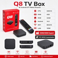 Boîtier TV Android 14.0 Q8 S905Y4 4 Go 32 Go 4K 5G Double Wi-Fi BT5.0 Widevine L1 1 pièce MOQ Logo personnalisé Intégration du système d'application CMS