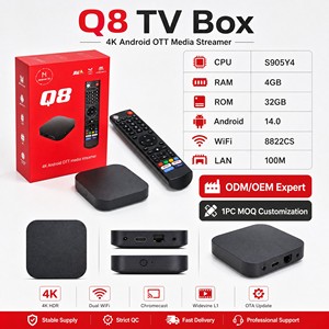 <span class=keywords><strong>TV</strong></span> Box Q8 Android 14.0 S905Y4 4GB 32GB 4K 5G Dual WIFI BT5.0 Widevine L1 1pc MOQ Logotipo Personalizado Integración de Sistema de Notificaciones de Aplicaciones CMS - Product Image 1