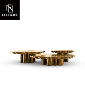 Set di Tavolini da Caffè Rotondi Contemporanei, Tavolini Laterali di Lusso in Acciaio Inossidabile Dorato per Soggiorno - Product Image 3