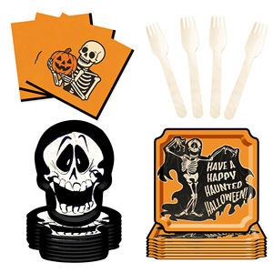 DAMAI Customized Halloween Theme Party Supplies with Skull Mask Disposable Party Paper Plates Napkins Cups Party Tableware Set - Product Image 4