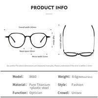 Monture de lunettes optiques 8660 pour usage quotidien – Lunettes pour hommes et femmes – Monture complète