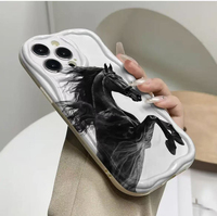 Étui de protection en silicone TPU à bords ondulés avec motif cheval noir pour iPhone 11 12 13 14 15 16 17 Pro Max