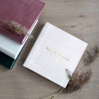 Album photo en tissu velours doux et fin, personnalisé pour un anniversaire de mariage, taille personnalisée, couleur unie, lettrage doré à chaud
