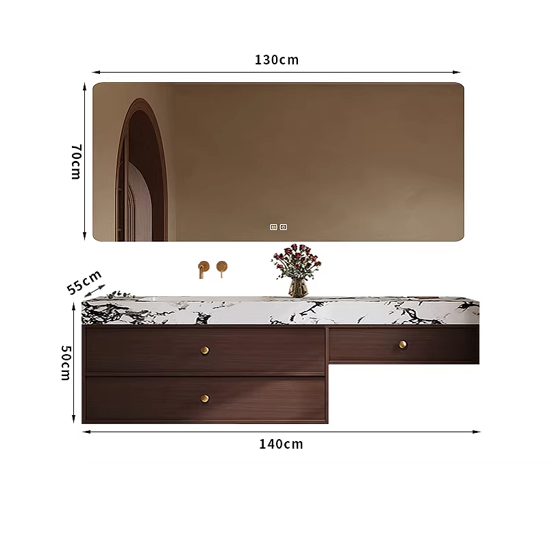 140cm main cabinet smart mirror-seamless stone basin