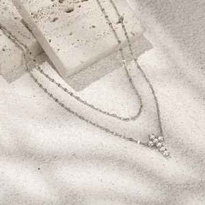 Collier tendance pour femme CANNER S925 en argent sterling, double couche, croix sertie de diamants, chaîne à double maillons - Product Image 6