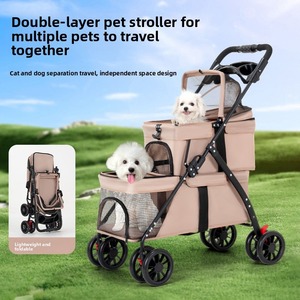 Poussette pliable légère à double étage pour animaux de compagnie avec chariot à 8 roues détachable et fermeture éclair sécurisée pour petits chiens et chats - Product Image 2