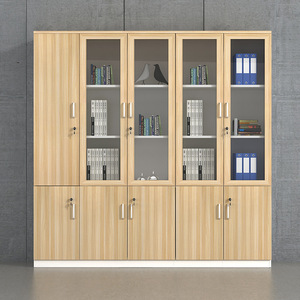 Armoire de classement en bois à 5 niveaux avec porte vitrée verrouillable, meuble de rangement de bureau, bibliothèque, armoire d'archives - Product Image 4