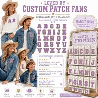 Parches bordados de chenilla con letras del alfabeto de la A a la Z, estilo universitario, color lavanda y dorado con purpurina, termoadhesivos y para coser, al por mayor