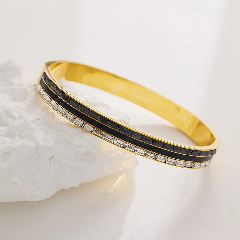 Bracelet en zircon cubique émaillé design diamant personnalisé en acier inoxydable cristal bijoux fins bracelets et bracelets pour femmes