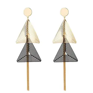 tassel long hanging triangle shaped stud triangle circle earring