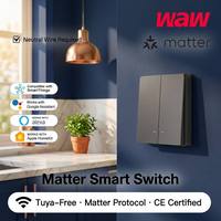 Interrupteur mural intelligent WiFi Matter, tactile, IP66, 86x86mm, 10A, AC90-250V, 1/2/3 voies, norme EU/UK, certifié CE, compatible Alexa, HomeKit, Google Home