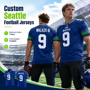 Maillot de football des Seattle Legion of Boom 12s pour fans, saison 2026, ligue de football, équipe de football de Seattle, logo personnalisé, maillot à manches courtes et col en V - Product Image 1