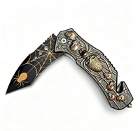 Couteau pliant de haute qualité avec design 3D araignée et crâne ; un couteau EDC polyvalent adapté au camping en plein air et à la survie.