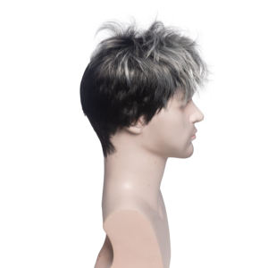 Pelucas Pixie de Moda al por Mayor, Pelucas Sintéticas con Cabello Lacio y Corto, Pelucas Negras con Reflejos Blancos para <span class=keywords><strong>Hombre</strong></span> - Product Image 2