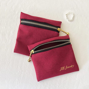 Jujube <b>Red</b> Luxury Velvet Jewelry Pouch with Zipper Travel Ring & Earring Organizer Travel Organizer & <b>Gift</b> <b>Bag</b> for Accessories - Product Image 6