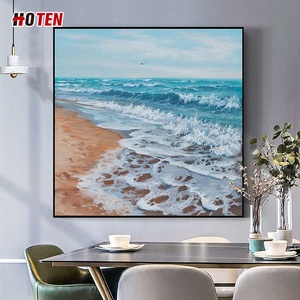 Modern Minimalist Hand-Painted Beach Seascape Oil Painting for Living Room <strong>Background</strong> Wall Decor Canvas Hanging - Product Image 1