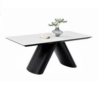 Ensemble de table à manger rectangulaire minimaliste moderne avec marbre naturel et acier inoxydable noir et blanc pour les salles à manger d'appartements
