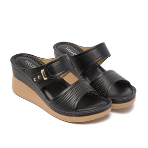 Women Genuine Leather Wedge <b>Sandals</b> Open Toe Mid Heel Breathable Platform Summer Shoes Buckle Closure Drop Shipping - Product Image 5