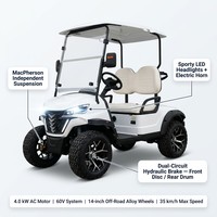 Carrito de Golf Eléctrico para 2 Personas, Motor Asíncrono de CA de 4kW, Freno Hidráulico de Doble Circuito de 60V, Suspensión MacPherson, Neumáticos Todoterreno